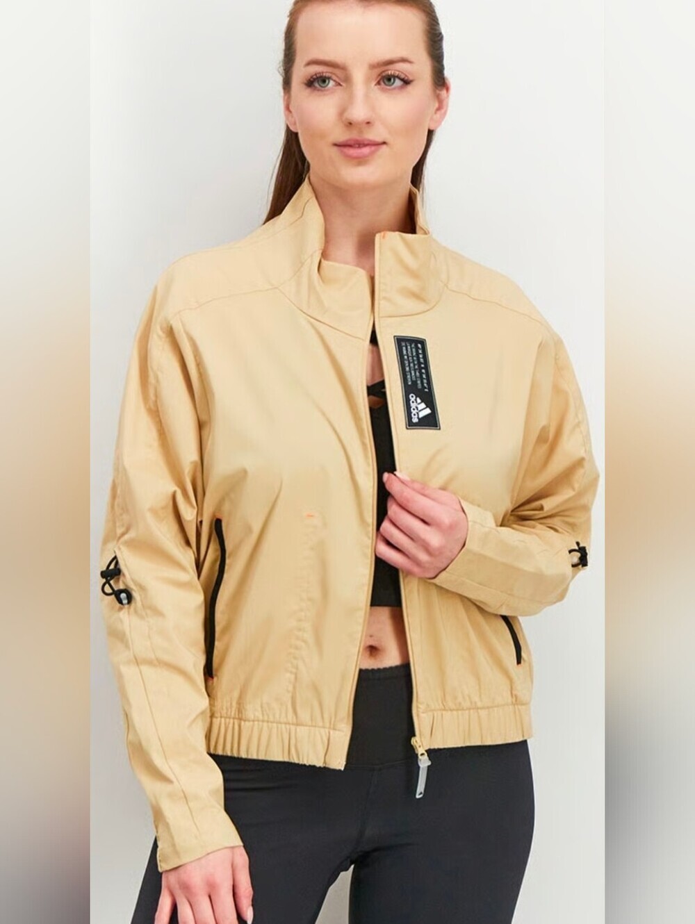 adidas Sportswear Primeblue Women's Tennis Jacket Hazy Beige Three Stripes SMALL